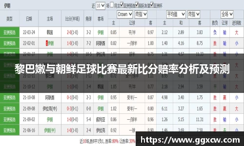黎巴嫩与朝鲜足球比赛最新比分赔率分析及预测
